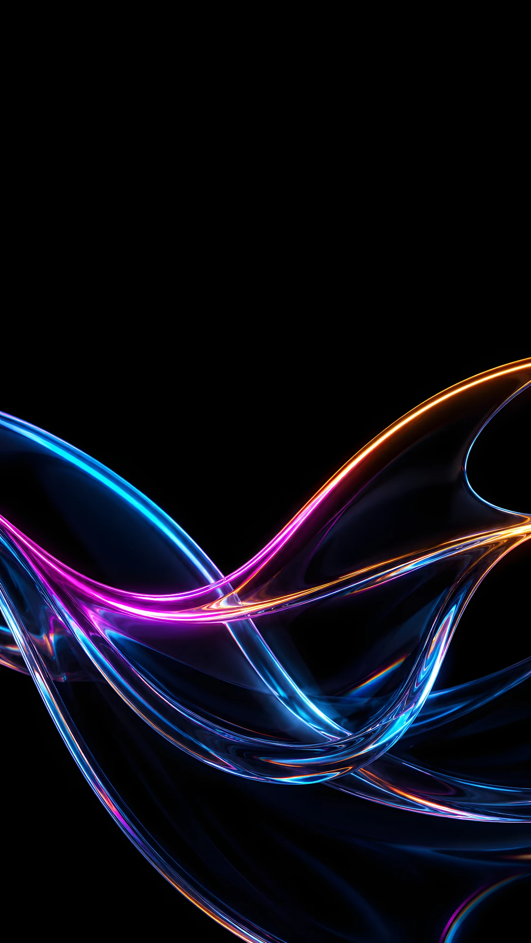Minimalist 3D clear glass ribbon with glowing neon blue and orange edges - Free 4K mobile Wallpaper