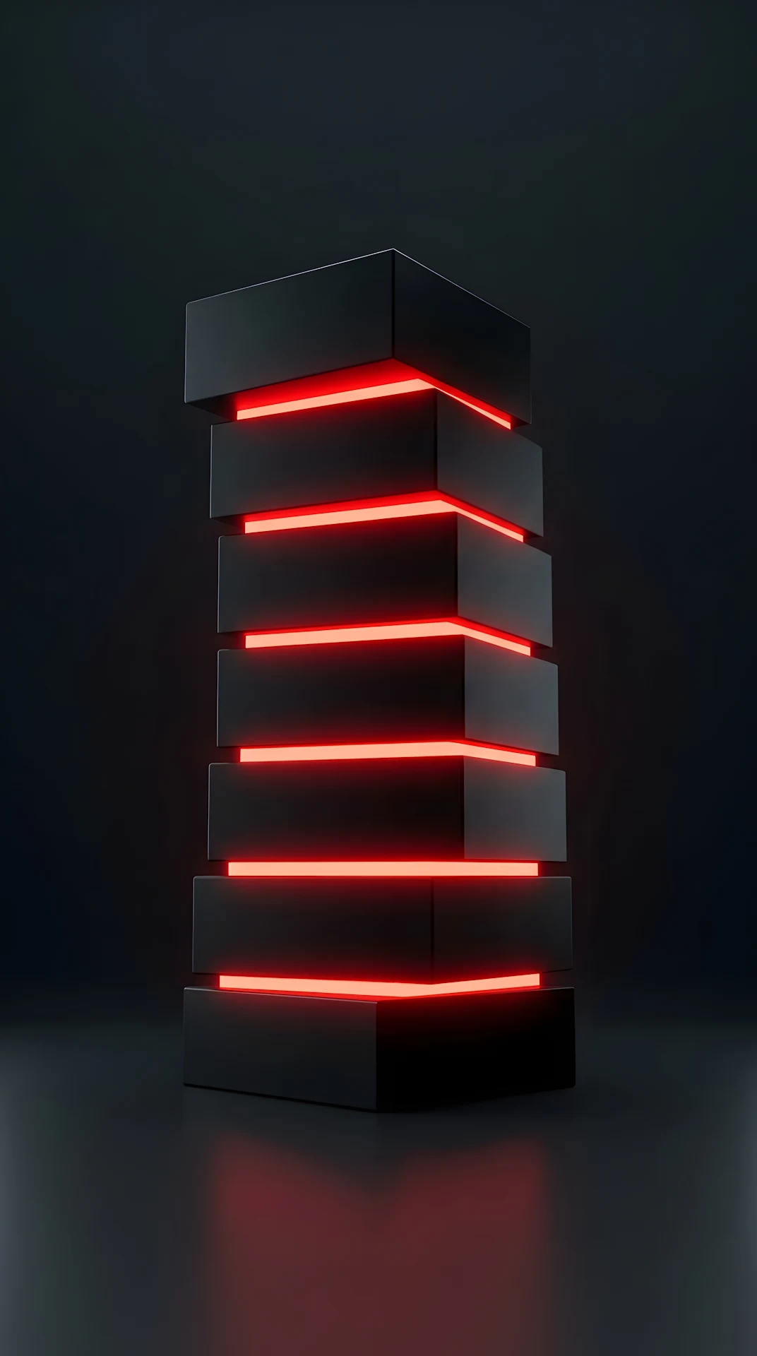 Minimalist Abstract 3D Black Blocks with Red Neon Edges - Free 4K mobile Wallpaper