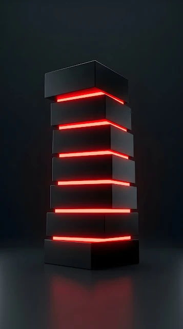 Minimalist Abstract 3D Black Blocks with Red Neon Edges - Free mobile Wallpaper
