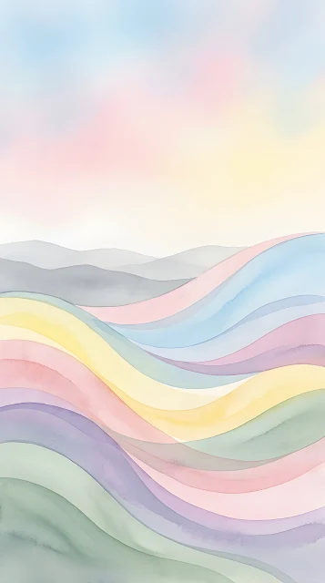 Minimalist Abstract Pastel Meadows with Rolling Blue and Pink Curves - Free mobile Wallpaper