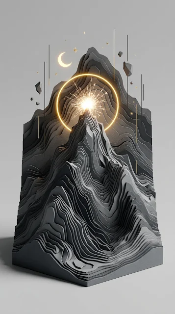Minimalist Abstract Volcano Erupting with Glowing Neon Light and Stars - Free 4K & 8K mobile Wallpaper