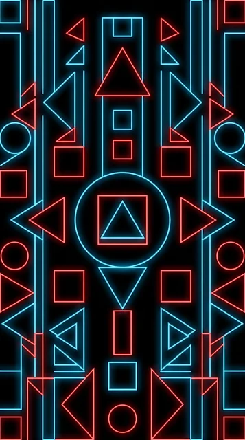 Minimalist Bauhaus Geometric Landscape in Neon Noir Style - Free 4K & 8K mobile Wallpaper