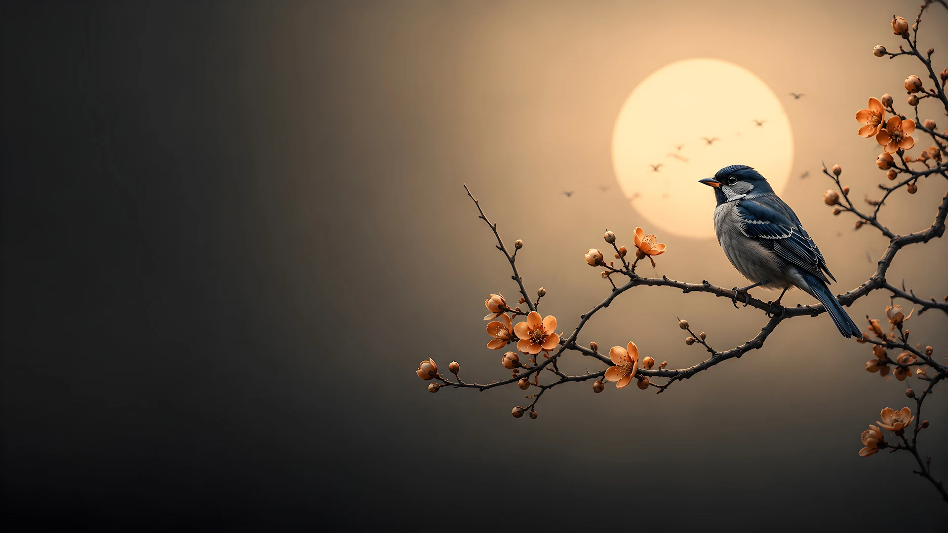 Minimalist Bird on Blossom Branch Wallpaper - Free 4K desktop Wallpaper