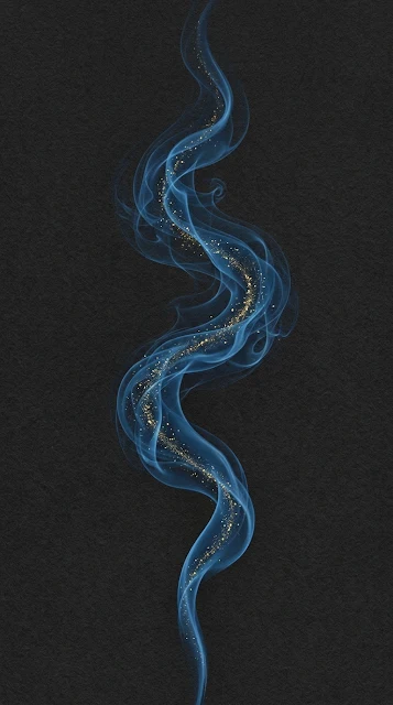 Minimalist Blue Smoke Tendril with Gold Particles on Dark Texture - Free 4K & 8K mobile Wallpaper