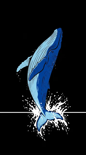 Minimalist Blue Whale Leaping from Water on OLED Black - Free 4K & 8K mobile Wallpaper