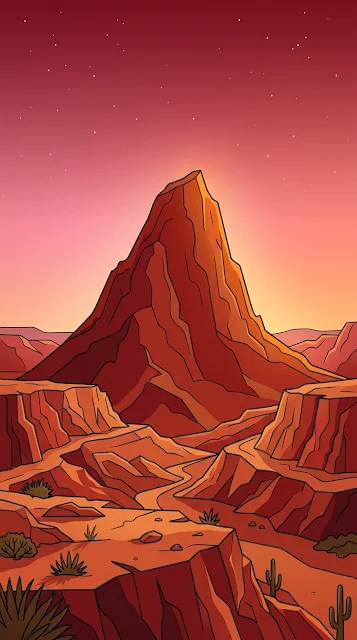 Minimalist Canyon Landscape with Triangular Rock Formation at Sunset - Free 4K & 8K mobile Wallpaper