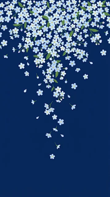 Minimalist Cascading Small Blue Flowers on Dark Blue Background - Free 4K & 8K mobile Wallpaper