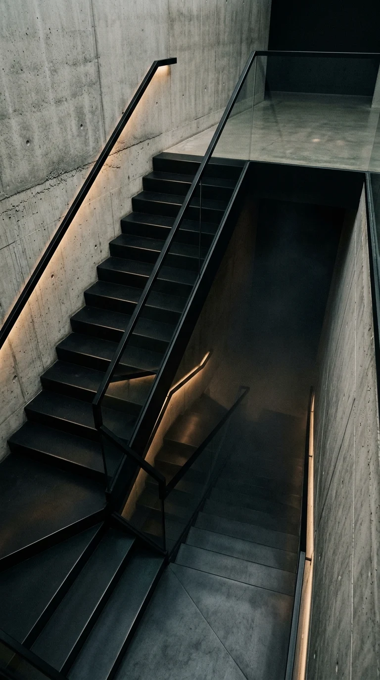 Minimalist Concrete Gallery Staircase Architecture Wallpaper - Free 8K and 4K mobile Wallpaper Background