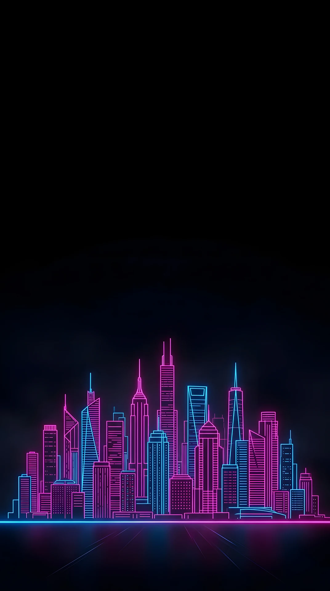 Minimalist Cyberpunk Neon Skyline Night Background - Free 4K mobile Wallpaper