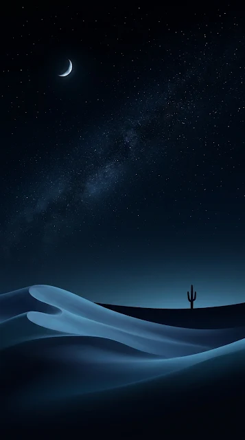 Minimalist Desert Landscape with Sand Dunes and Starry Sky - Free 4K & 8K mobile Wallpaper