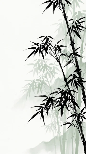 Minimalist Digital Illustration of Bamboo in Traditional Asian Ink Style - Free 4K & 8K mobile Wallpaper