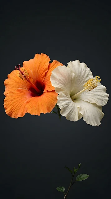 Minimalist Digital Render of Orange and White Hibiscus Flowers - Free mobile Wallpaper
