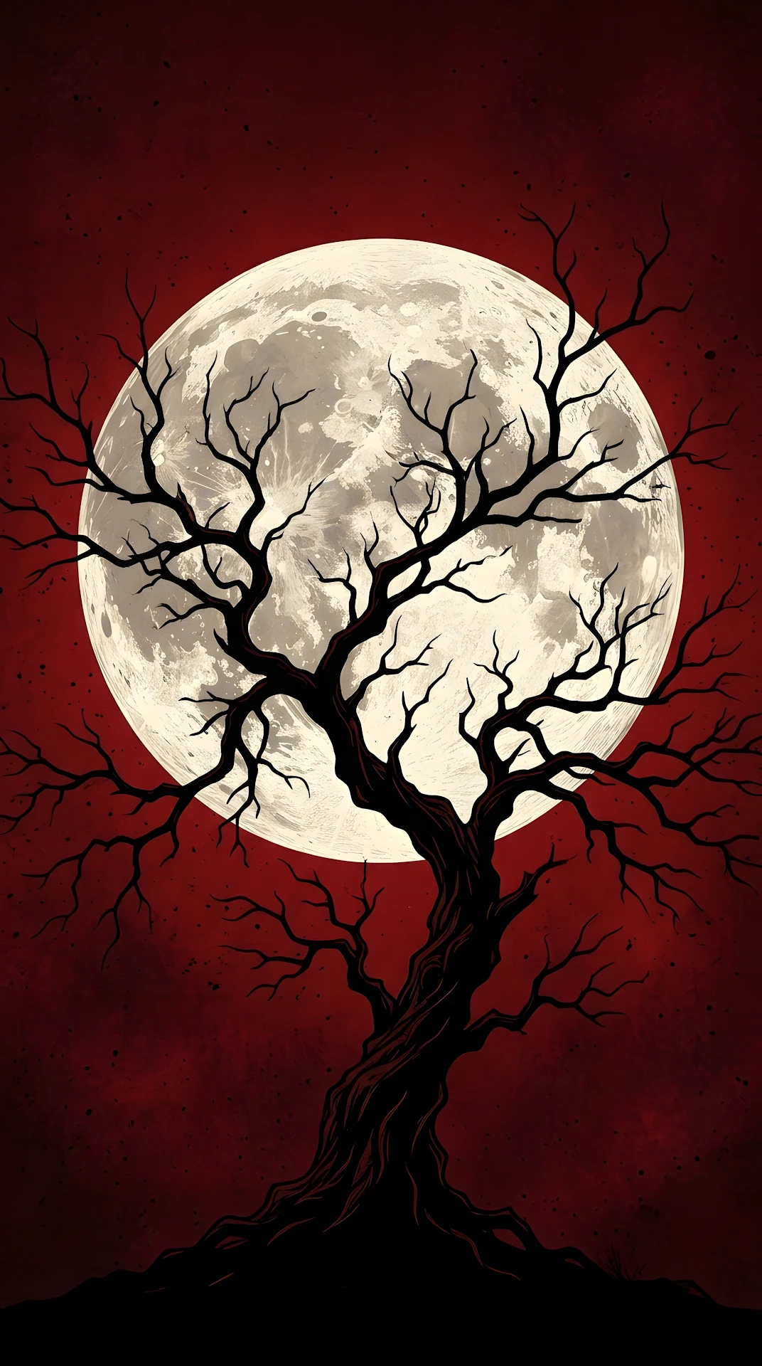 Minimalist Full Moon Silhouette and Red Gothic Background - Free 4K mobile Wallpaper