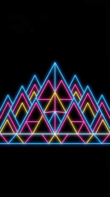 Minimalist Geometric Neon Mountain Peaks Landscape - Free 4K & 8K mobile Wallpaper