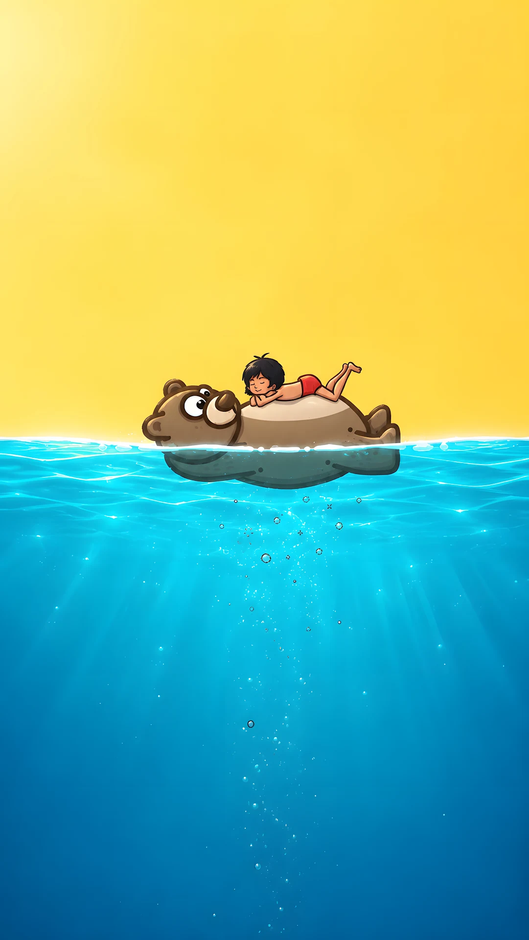 Minimalist graphic illustration of boy sleeping on floating bear - Free 4K mobile Wallpaper