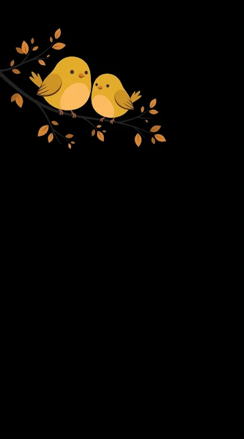 Minimalist Graphic of Two Yellow Birds on an Autumn Branch - Free 4K & 8K mobile Wallpaper