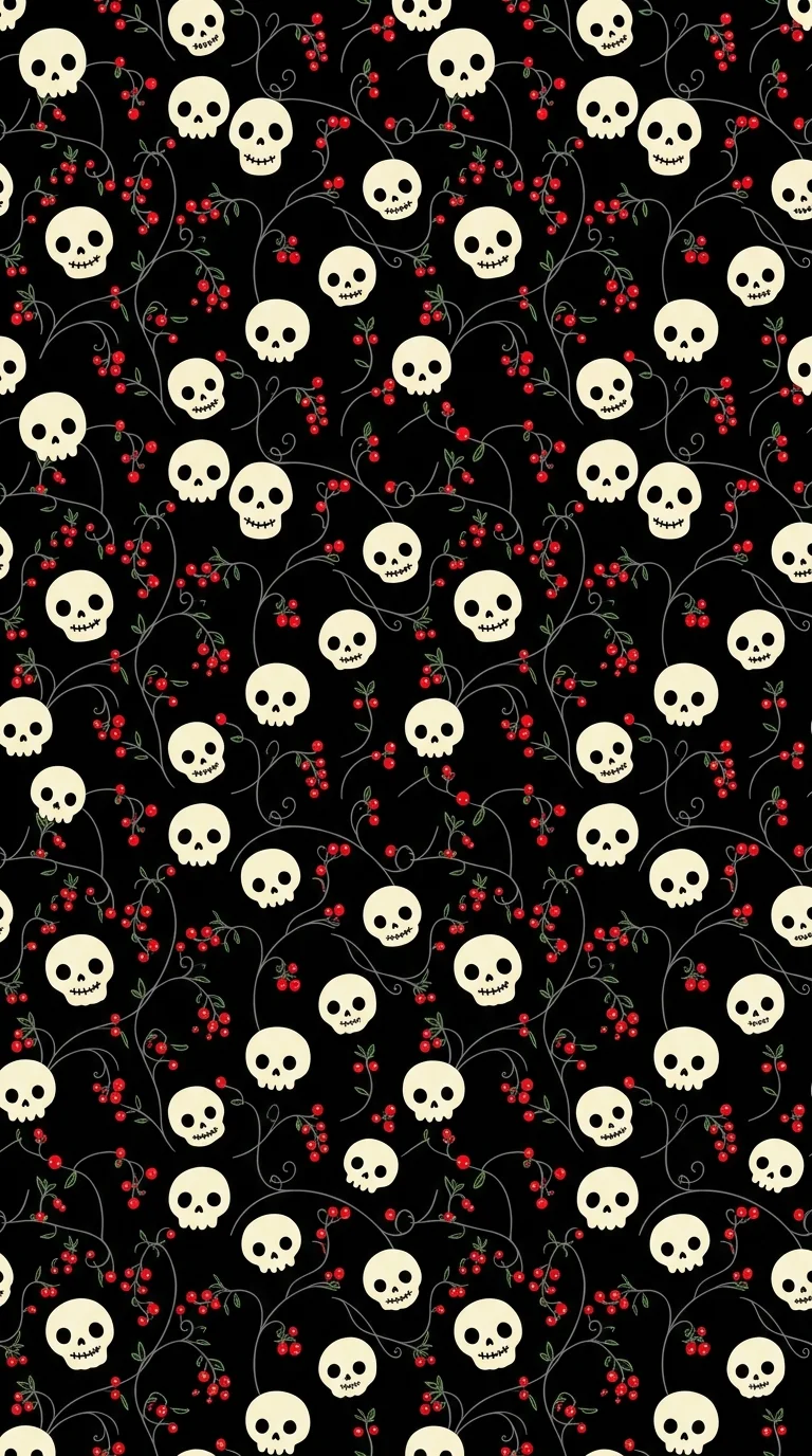 Download Minimalist Halloween Cartoon Skulls and Red Berries Seamless Pattern Wallpaper in 4K UHD Minimalist Halloween Cartoon Skulls and Red Berries Seamless Pattern - Free 8K and 4K mobile Wallpaper Background
