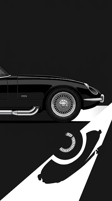 Minimalist High-Contrast Vector Illustration of a Classic Black Sports Car - Free 4K & 8K mobile Wallpaper