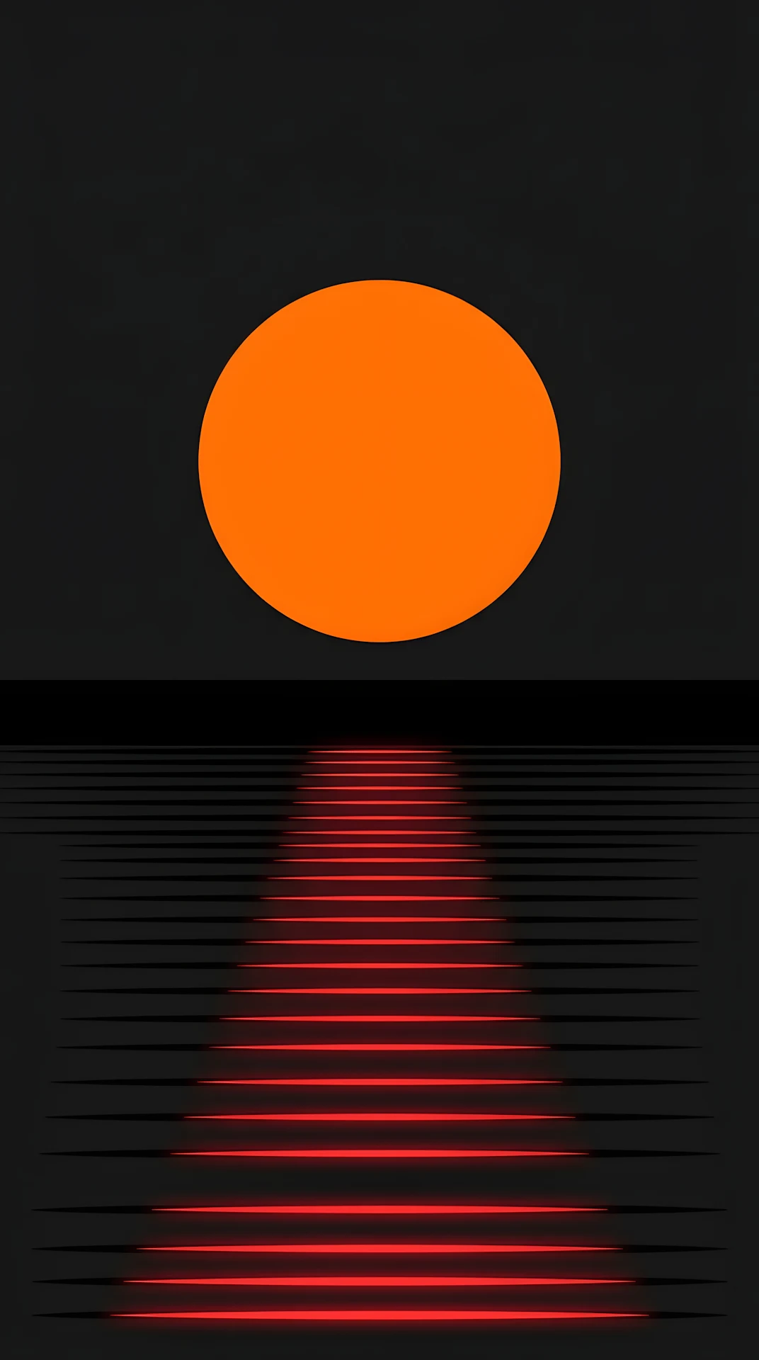 Minimalist Illustration of a Large Orange Sun Reflecting on Dark Water - Free 4K mobile Wallpaper