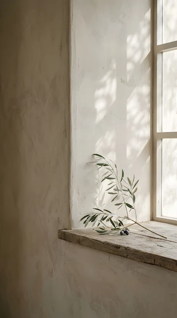 Minimalist Japandi Botanical Plaster Wall Background - Free mobile Wallpaper