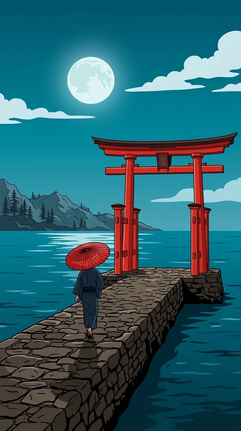 Download Minimalist Japanese Torii Gate at Ocean Sunset Illustration Wallpaper in 4K UHD Minimalist Japanese Torii Gate at Ocean Sunset Illustration - Free 8K and 4K mobile Wallpaper Background