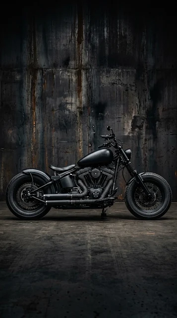 Minimalist Matte Black Custom Cruiser Motorcycle - Free 4K & 8K mobile Wallpaper