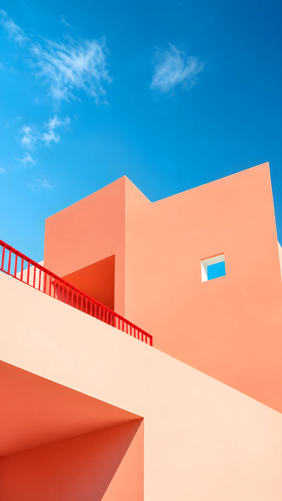 Minimalist pastel peach architectural facade under clear sky - Free 4K mobile Wallpaper