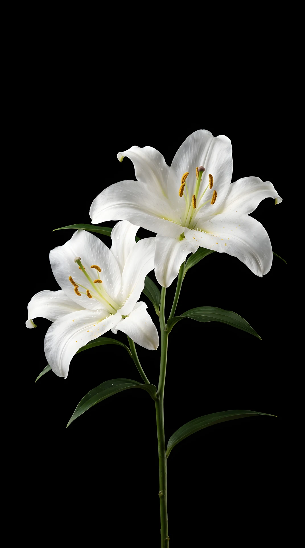 Minimalist Photography of Two White Lilies Against Solid Black Background - Free 4K mobile Wallpaper