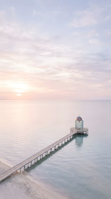 Minimalist Pier Over Calm Ocean At Sunrise - Free mobile Wallpaper