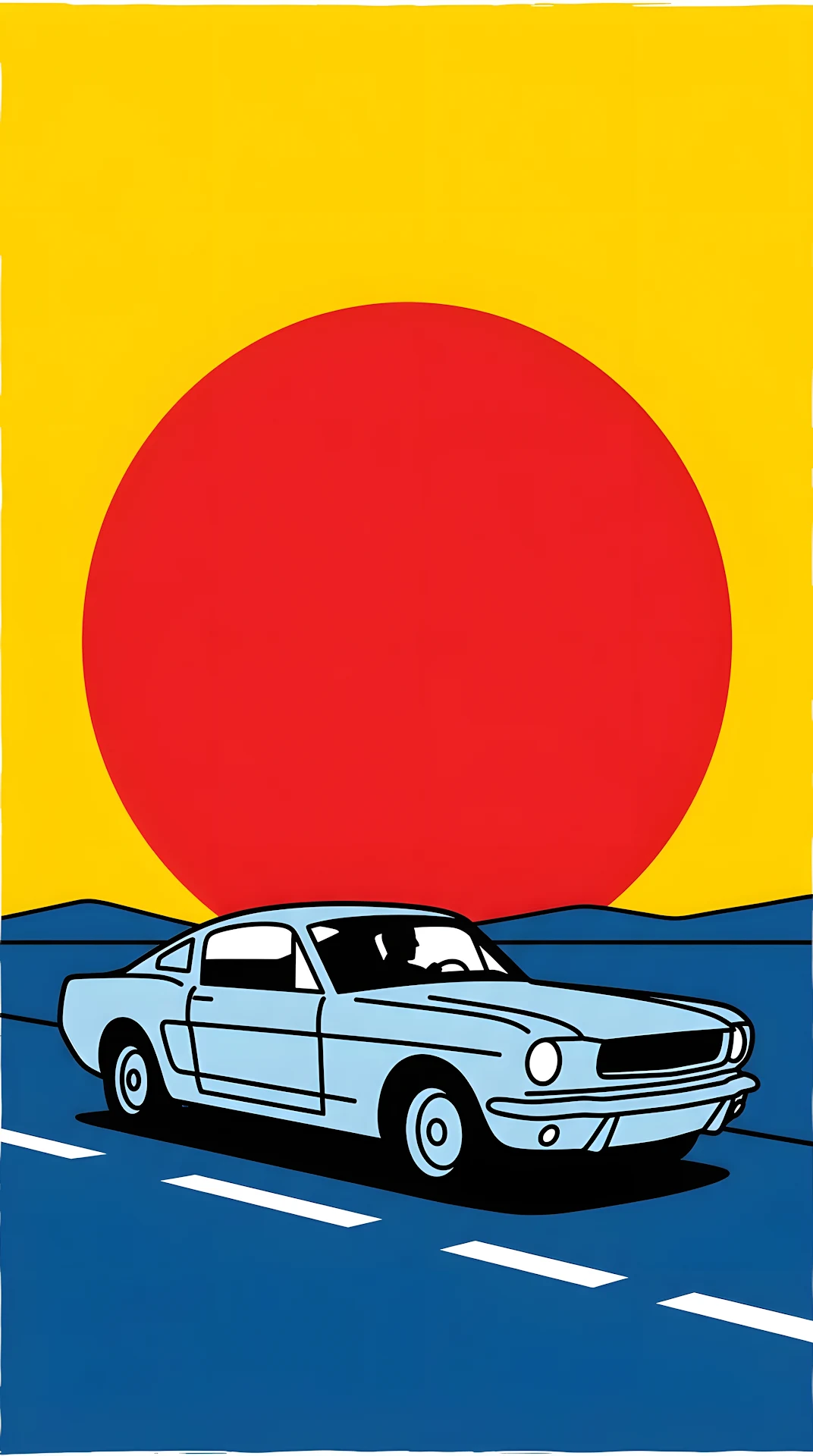 Minimalist Pop Art Illustration of a Blue Vintage Sports Car - Free 4K mobile Wallpaper