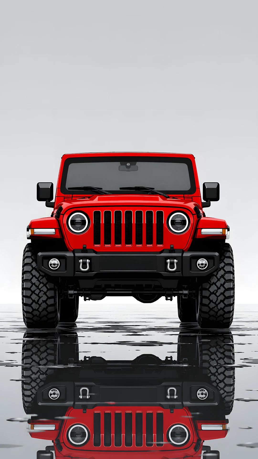 Minimalist red off-road 4x4 vehicle with ground reflection - Free 4K mobile Wallpaper
