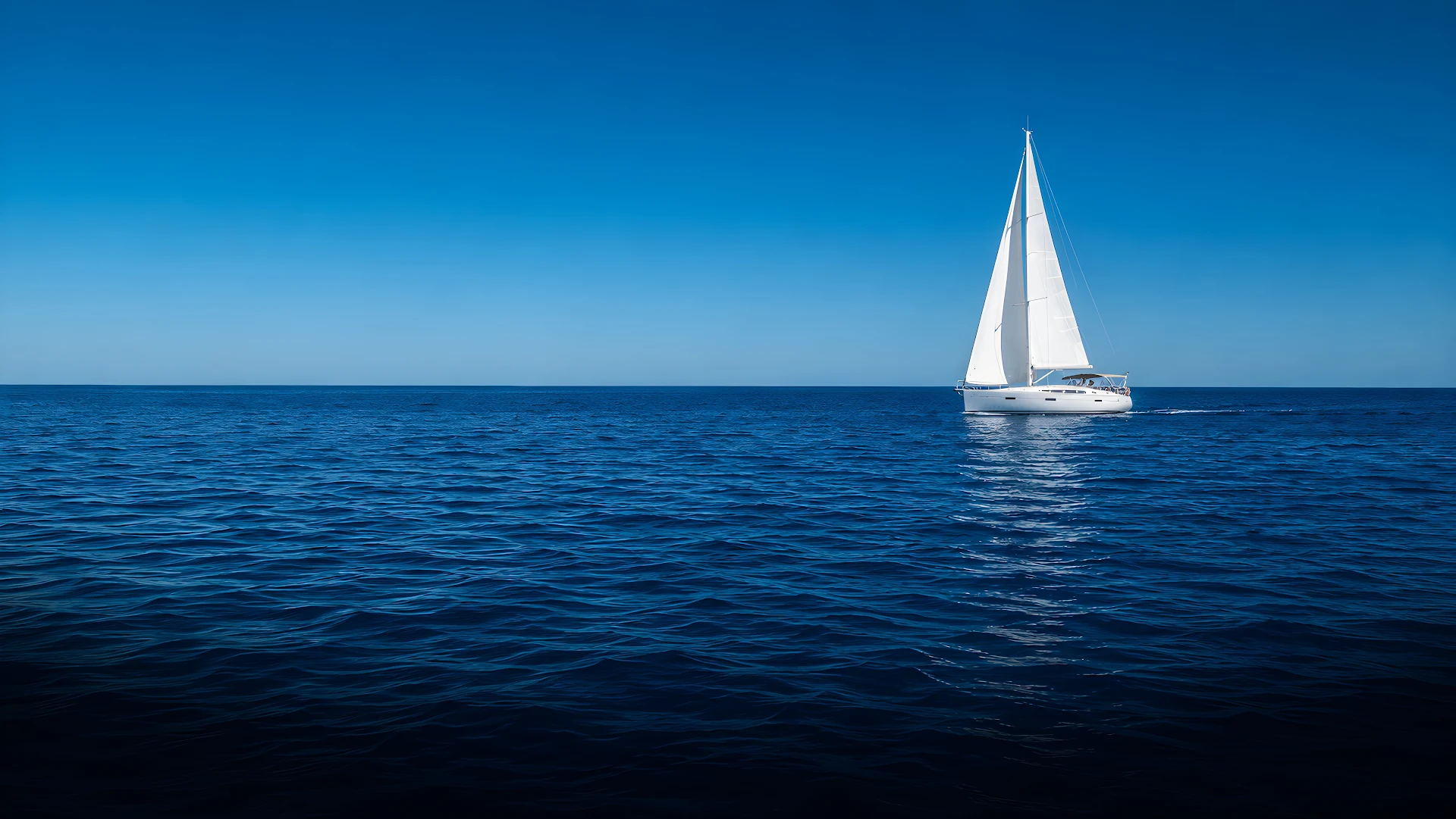 Minimalist Sailing Boat on Deep Blue Ocean Desktop Wallpaper - Free 4K desktop Wallpaper