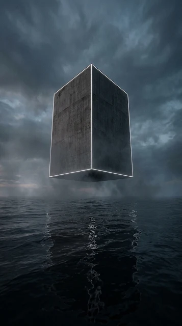 Minimalist Sci-Fi Concrete Monolith Over Ocean Wallpaper - Free 4K & 8K mobile Wallpaper