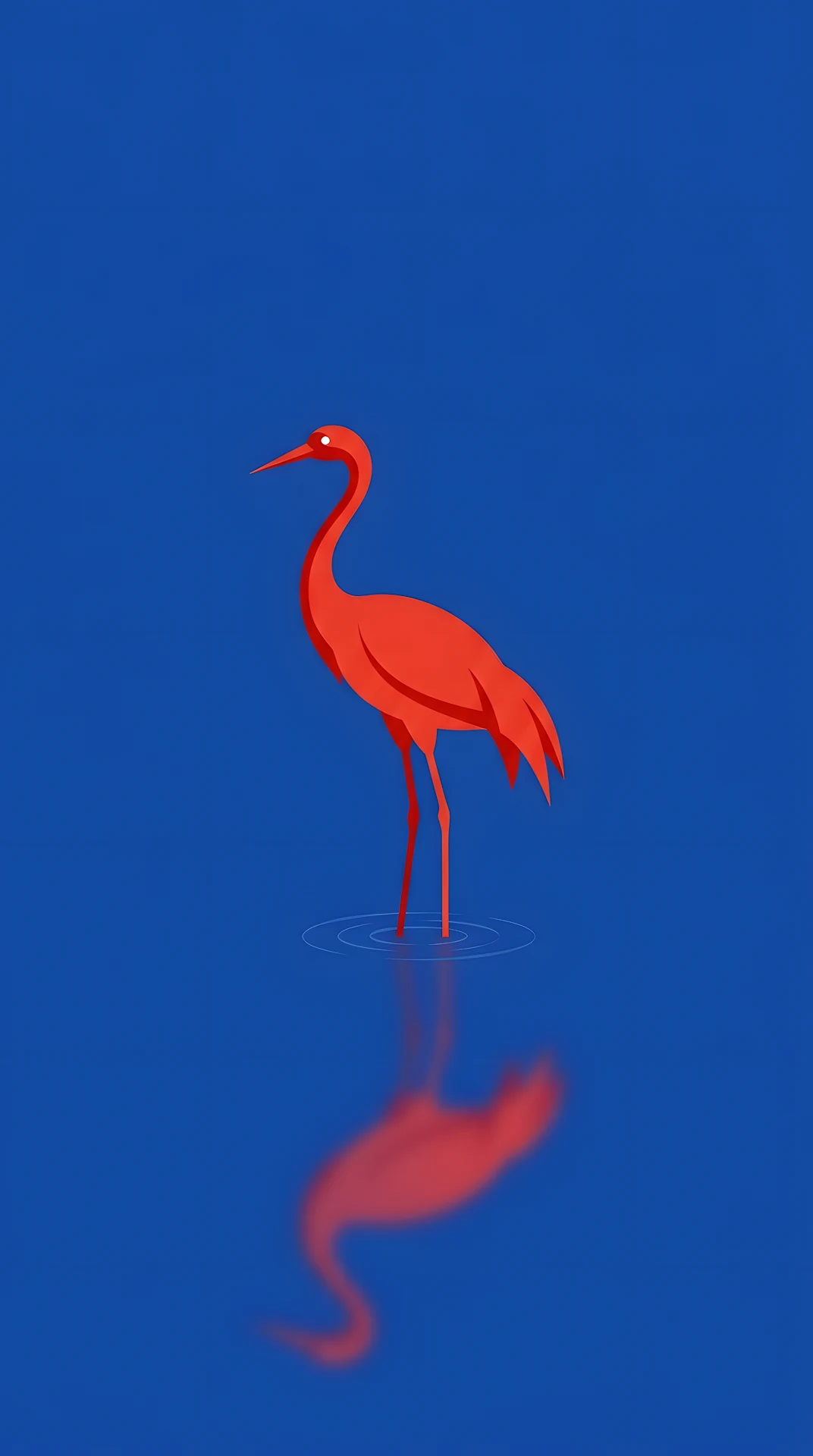 Minimalist Stylized Illustration of a Red Crane Standing in Blue Water - Free 4K mobile Wallpaper