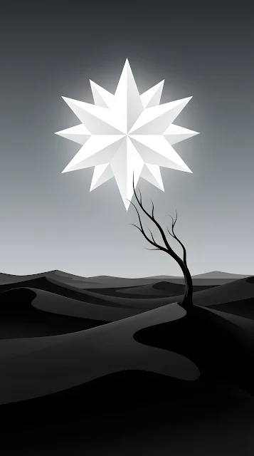 Minimalist Surreal Black Sand Desert with Giant Star - Free mobile Wallpaper