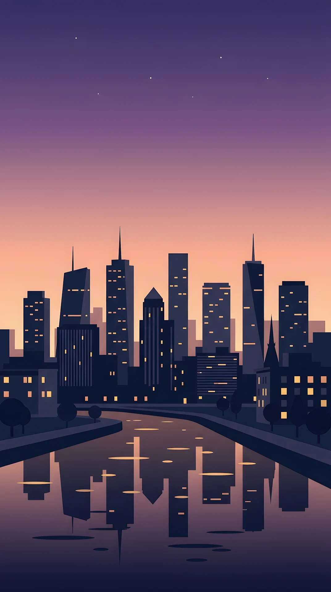 Minimalist Urban Skyline at Dusk with Purple and Peach Sky - Free 4K mobile Wallpaper