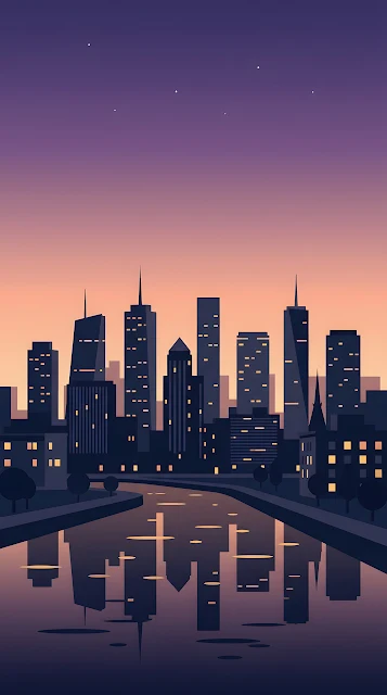 Minimalist Urban Skyline at Dusk with Purple and Peach Sky - Free mobile Wallpaper