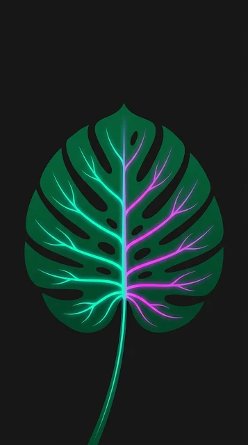 Minimalist Vibrant Tropical Leaf Illustration with Neon Accents - Free 4K & 8K mobile Wallpaper