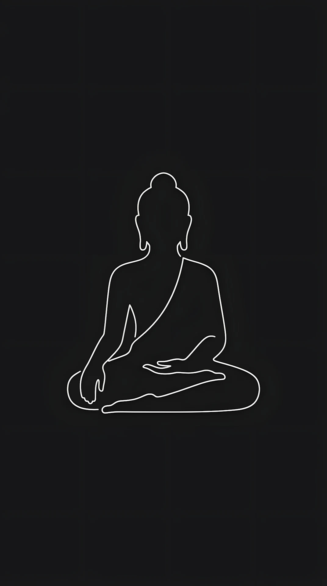Minimalist White Outline Silhouette of Buddha on Black Background - Free 4K mobile Wallpaper