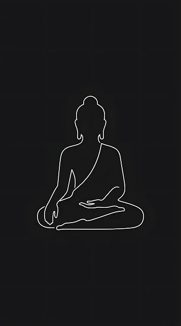 Minimalist White Outline Silhouette of Buddha on Black Background - Free mobile Wallpaper
