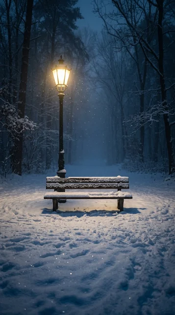 Minimalist Winter Night Landscape with Glowing Streetlamp - Free 4K & 8K mobile Wallpaper