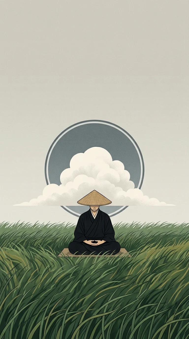 Download Minimalist Zen Monk Meditating on Grass with a Cloud Halo Wallpaper in 4K UHD Minimalist Zen Monk Meditating on Grass with a Cloud Halo - Free 8K and 4K mobile Wallpaper Background