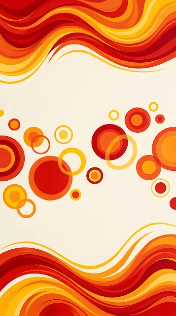 Modern Abstract Art with Red and Orange Waves on Cream Background - Free mobile Wallpaper