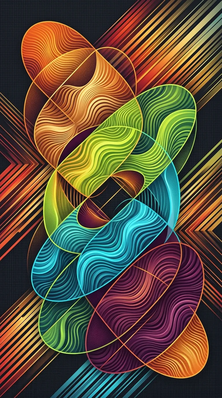 Modern Abstract Digital Art with Intersecting Geometric Ovals - Free 8K and 4K mobile Wallpaper Background