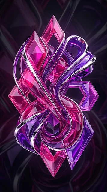 Modern Abstract Interlocking Shapes in Pink and Chrome - Free 4K & 8K mobile Wallpaper