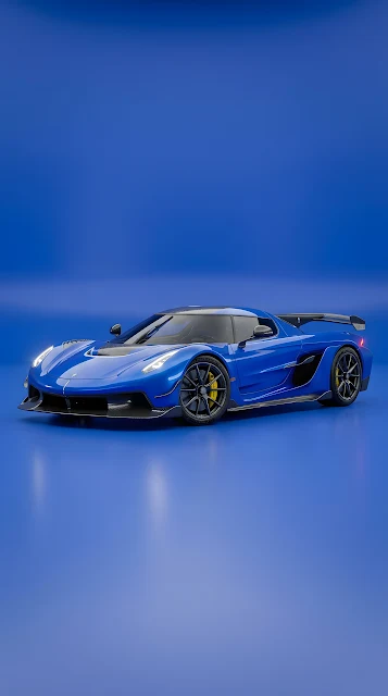 Modern Blue Supercar in Minimalist Studio Setting - Free mobile Wallpaper