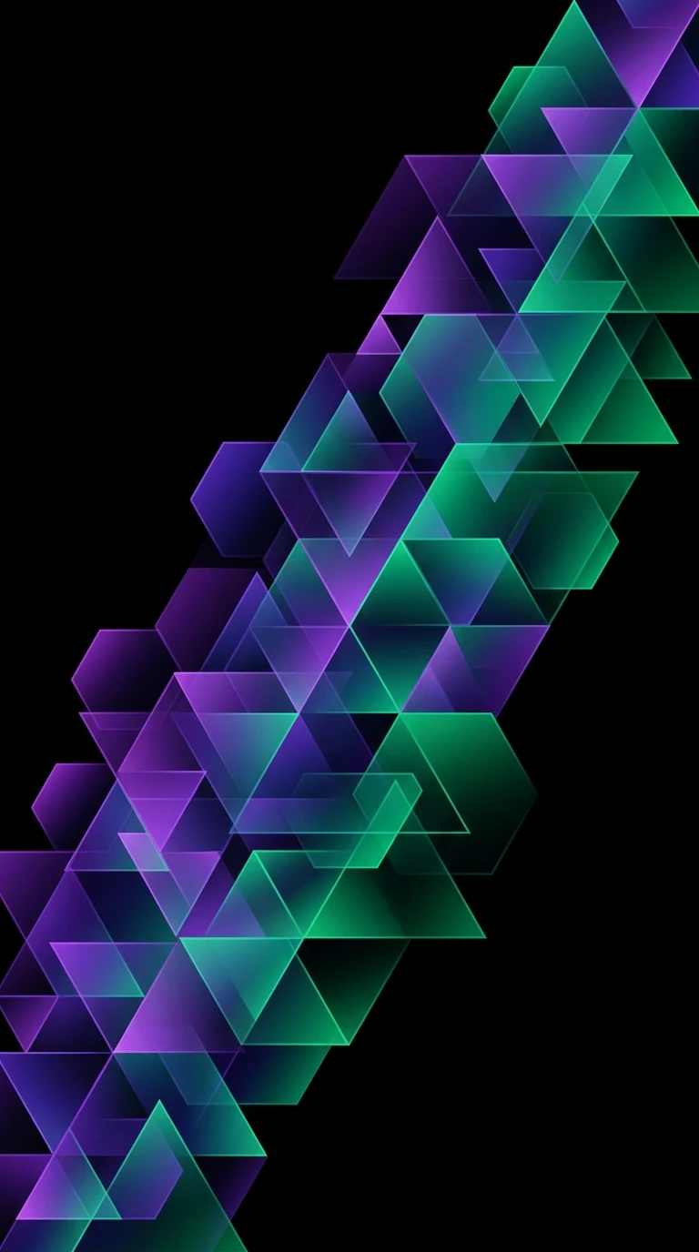 Modern Geometric Shapes with Purple to Green Gradients - Free 8K and 4K mobile Wallpaper Background