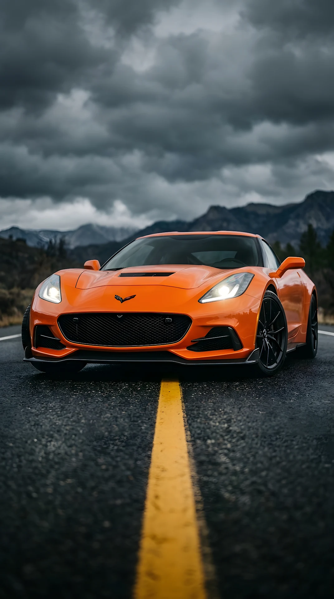 Modern High-Performance Orange Grand Tourer on a Dark Road at Night - Free 4K mobile Wallpaper