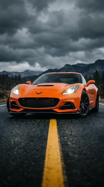 Modern High-Performance Orange Grand Tourer on a Dark Road at Night - Free mobile Wallpaper