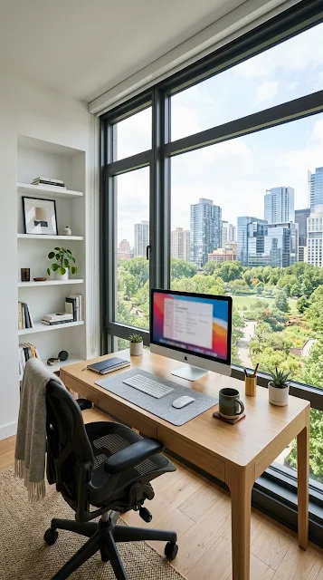 Modern Home Office with Ergonomic Chair and Sprawling Park View - Free 4K & 8K mobile Wallpaper